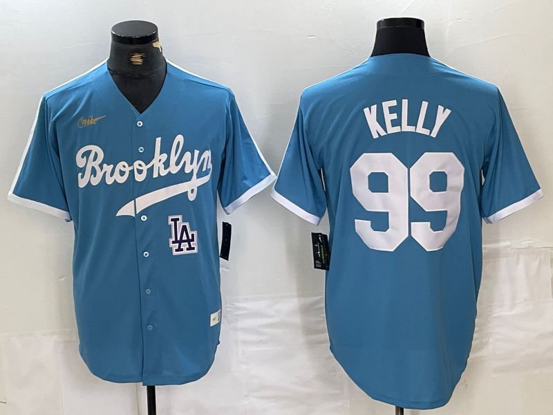 Men Los Angeles Dodgers 99 Kelly Light blue Throwback 2024 Nike MLB Jersey style 2